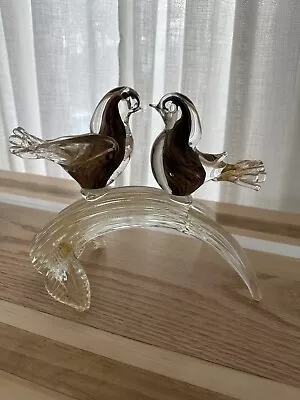 Signed Frattin Numbered Murano Italy Glass Birds W Brown Bodies & Gold • $89