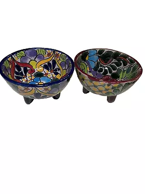 Talavera Bowls Amora Set Of 2  5 1/2  Cereal Soup Fruit Mexico Pottery Feet • $34.99