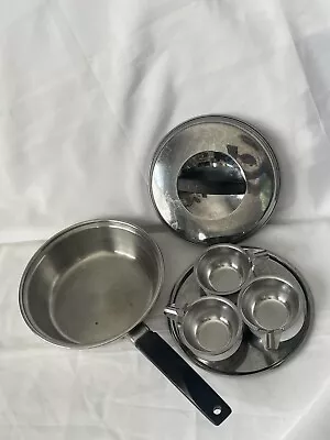 EKCO Vintage FLINT 7 1/4  Skillet 3 Egg Poacher Stainless Steel Radiant Core • $24