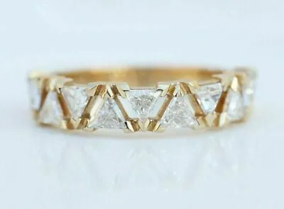Trillion Cut Lab Created 2CT Diamond Band Wedding Ring 14K Yellow Gold Plated • $83.99
