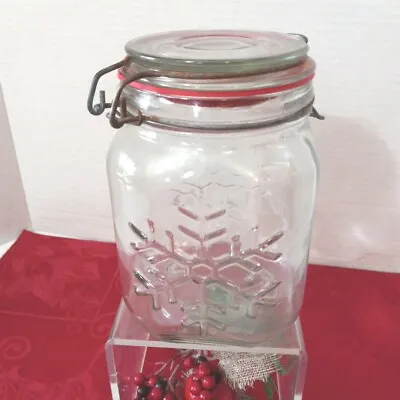 Vtg Anchor Hocking Christmas Home Collection Snowflake Mason Jar Locking Lid 6 T • $10.89