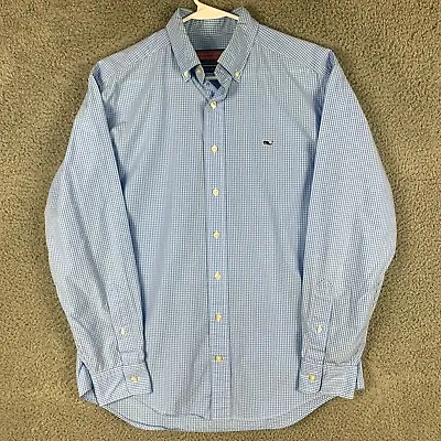 Vineyard Vines Whale Shirt Mens Small Blue White Plaid Business Casual Preppy • $16.68