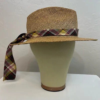 Vintage TaylorMade Men’s Beige Straw Golf Hat Made In USA Plaid Tie Clubs Spring • $19.99