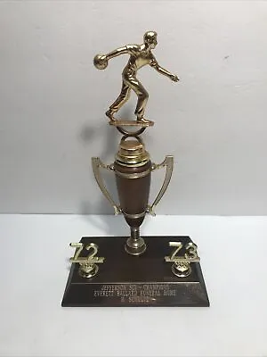 Vintage Bowling Trophy 1972-73 Diecast Metal Parts Wood Base 12” Tall 7” Base • $19.95