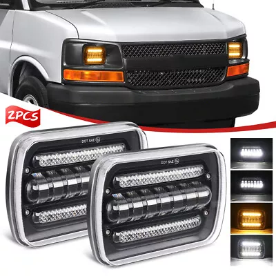 For Chevy Express Cargo Van 1500 2500 3500 Pair 7x6 5x7 LED Headlights Hi/Lo DRL • $59.99