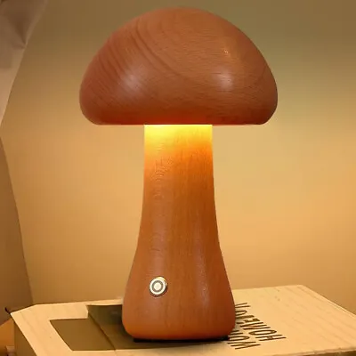 Wooden Mushroom Table LampKid Vintage Atmosphere Night Light Touch Bedside Lamp • £15.95