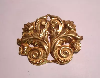Vintage Miriam Haskell Stamped Scrolling Floral Flowers Brooch Gt Faux Repousse • $32.95