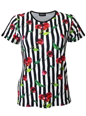 Women's Cherry Tart Monochrome Striped Vintage Retro Rockabilly T-shirt Top • $42.53