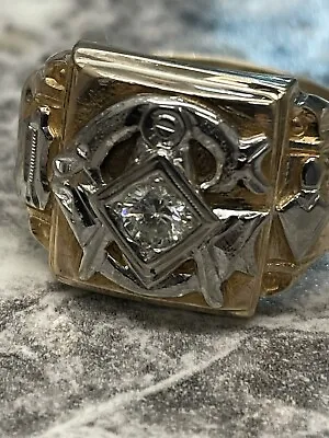 Masonic Ring 10k Yellow Gold 8.4 Grams Diamond Solitaire-VINTAGE-11.5 • $589