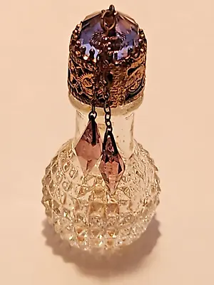 Vintage Czech Irice Stubby Perfume Bottle Light Purple Dangles & Stone Cap #1642 • $98.75