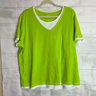 Made For Life Womens Shirt SIze 3X Green White V Neck • $14.99