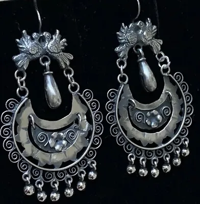 LARGE Vintage Style Mexican Oaxacan Sterling Silver Love Bird Frida Earrings • $248
