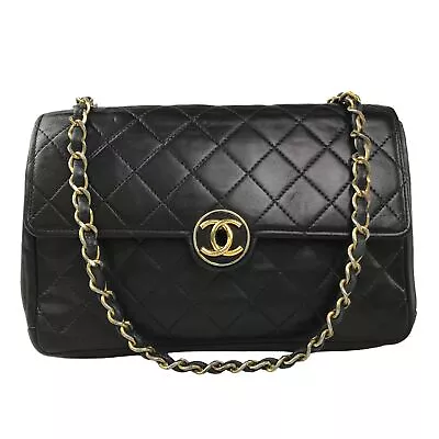 CHANEL Bag Chain Shoulder Matelasse Lambskin Coco Mark Black Leather Authentic • £243.28