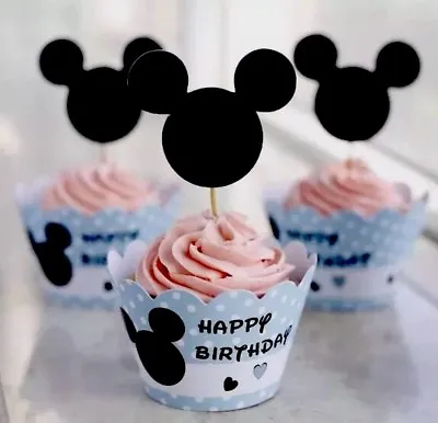 24 MICKEY MOUSE: 12 Cupcake Toppers And 12 Wrappers Party Favors Baby Shower. • $15.50