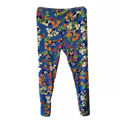 LulaRoe Mickey Mouse Women's Blue Floral  Print Tall And Curvy Stretch Leggings • $10.52