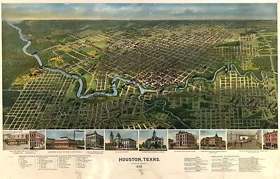 $16.22 • Buy Houston, Texas, 1891, 1800's, TX Vintage Map, Old Map, New Reproduction Print