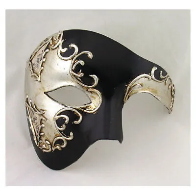 Phantom Of The Opera Half Men Face Musical Mask Masquerade Mask Silver Black • $17.50