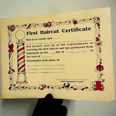 Vintage Barber Shop Pole Kids First Haircut Certificate Advertising Shaving Deco • $95