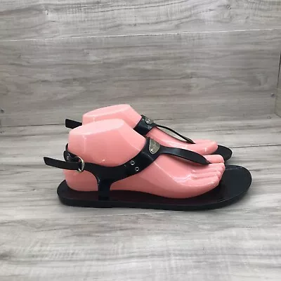 Michael Kors Jelly Sandals Women's 7 Black Slingback Buckle Thong Flat Shoes • $23.20