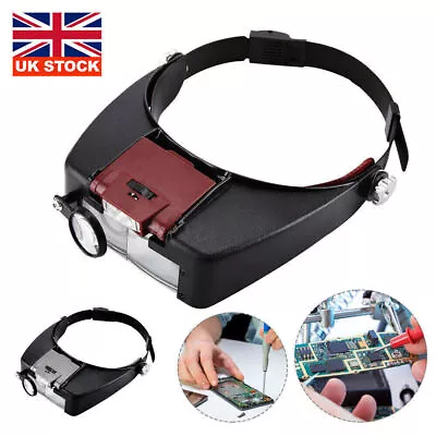 Magnifying Glass Headset LED Light Head Headband Visor Magnifier Loupe With Box • £11.89