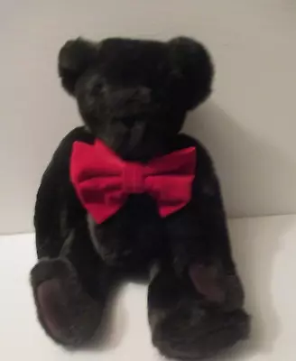 The Vermont Teddy Bear Company Black Fully Jointed 16  Bear With Bow Tie Silky • $25