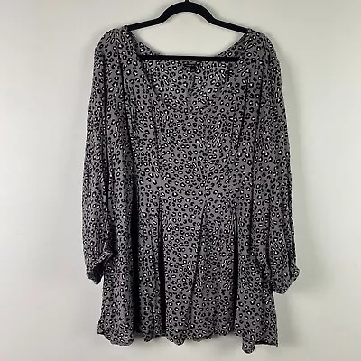 Torrid Fit And Flare Crinkle Gauze Top Blouse 5X Gray Leopard Print 12544207 • $19.95