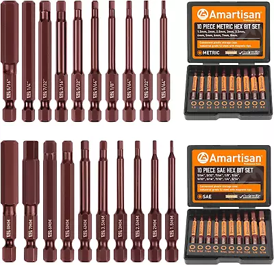 Amartisan Hex Head Allen Wrench Drill Bit Set Metric SAE S2 Steel Magne 20-Piece • $13.93