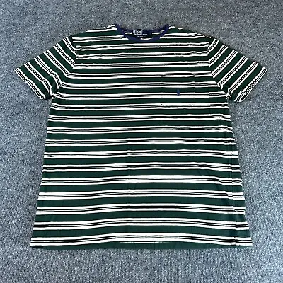 VINTAGE Polo Ralph Lauren Shirt Mens Large Green Striped 90s Grunge T-Shirt L • $17.49