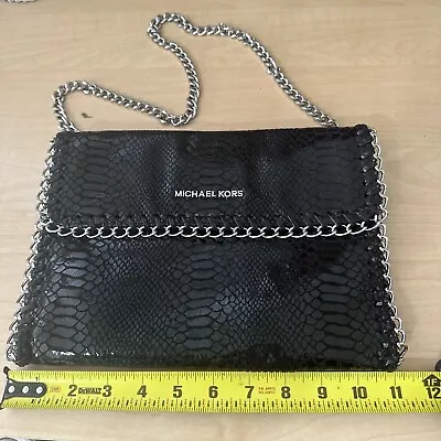 Michael Kors Chelsea Black Python Embossed Clutch Shoulder Handbag • $75