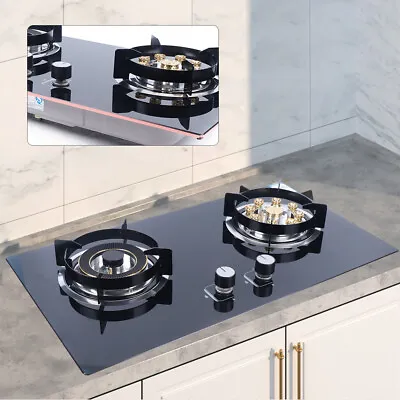 US Kitchen Gas Cooktop Stove Top 2 Burners Tempered Glass Built-In LPG/NG Black • $144.20