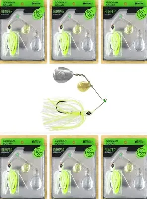 (6) Googan Squad 3/8 Oz Bumper Colorado Blade Spinnerbaits Chartreuse White New • $18