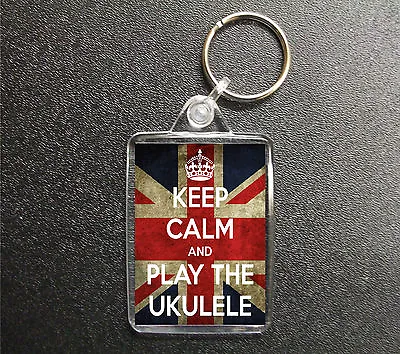 Keep Calm And Play The Ukulele Union Jack Keyring Bag Tag Music Gift • £3.50