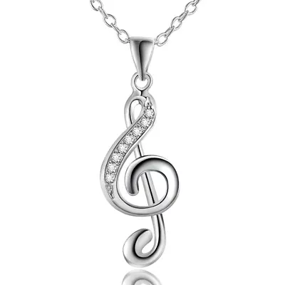 925 Sterling Silver Music Necklace Jewelry Noble Fashion Women Crystal Lady Gift • $2.17