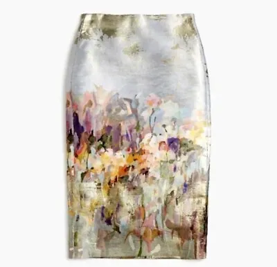 NWT$298 J. Crew Collection Watercolor Pencil Skirt Painted Abstract Floral 2 XS • $149