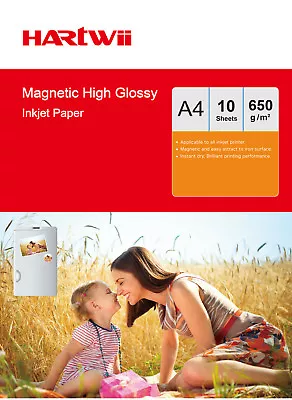 Hartwii 10 Sheets A4 650Gsm Magnet High Glossy Photo Paper Inkjet Paper Printer • £14.99