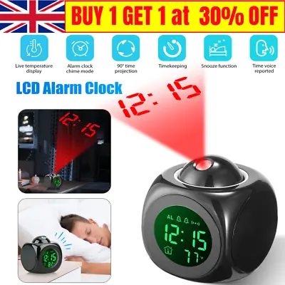 LED Projection Alarm Clock Digital LCD Display Voice Talking Weather Snooze USB • £12.59