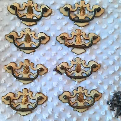 Vintage Brass Batwing Pineapple Drop Bail Handle Drawer Pulls Set Of 8 • $20