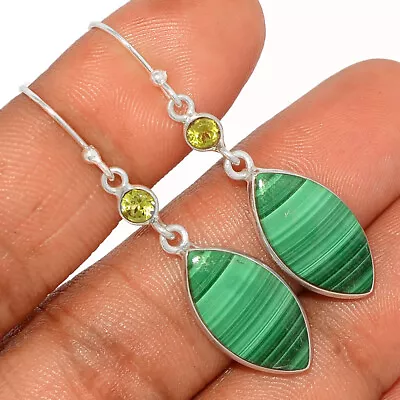 Natural Malachite - Congo & Peridot 925 Silver Earrings Jewelry BE138056 • $5.50