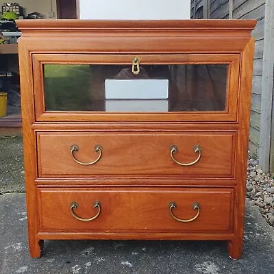 Media Unit TV Stand Side Cabinet Solid Mahogany Inlaid Wood Flip Out Drawers • £20