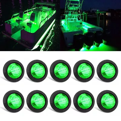 10 X Green Round Marine Boat Cabin LED Courtesy Lights Deck Walkway Stair Light • $11.85