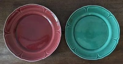 Vintage 1930's Mt Clemens Petal Pottery Dinner Plates 3 Burgundy 1 Green 9.25  • $19.99