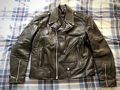 Vintage Men's Black Leather Motorcycle Biker Punk Jacket • $92