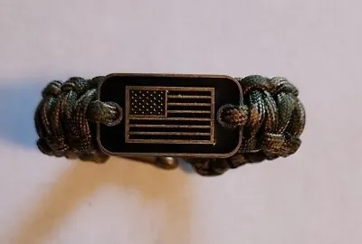 Paracord Camo Military Bracelet With American Flag Emblem  • $15