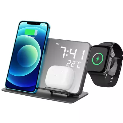  Wireless Charging Cell Phone Chargers Dock With Clock Stand 4 1 • £118.98