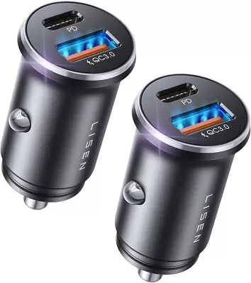 2 X USB Fast Car Chargers PD USB C & QC3.0 USB A Ports - Small Size & Metal Body • £6.99