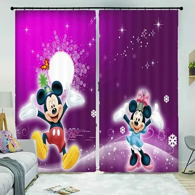 Mickey Mouse Purple Hat 3D Curtain Blockout Photo Printing Curtains Drape Fabric • £118.25