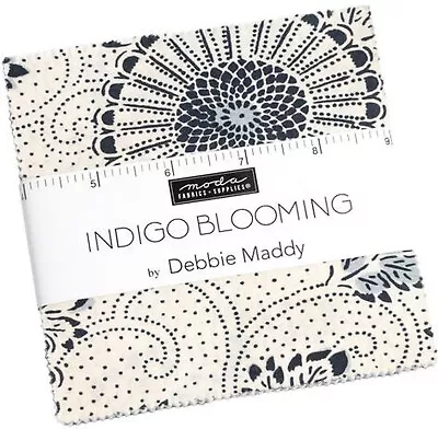 Indigo Blooming Moda Charm Pack 42 100% Cotton 5  Precut Fabric Quilt Squares • $15.99