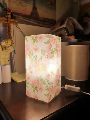 Frosted Glass Cherry Blossom Pink Flowers Table Lamp Handmade Gift Decoupage Dec • £32