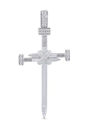 2/5ct Round Lab Created Moissanite Mens Sterling Silver Nail Cross Pendant • $135.30