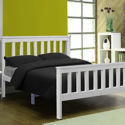 Solid Wooden Pine Wood Bed Frame & Mattress White Shaker Style 3Ft 4FT 4Ft6 5Ft • £199.90